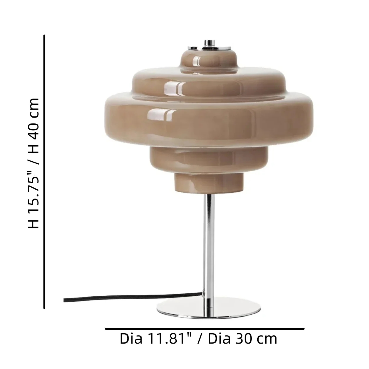 Afmetingen van de Koloro tafellamp: Dia 11.81 inch / Dia 30 cm en H 15.75 inch / H 40 cm