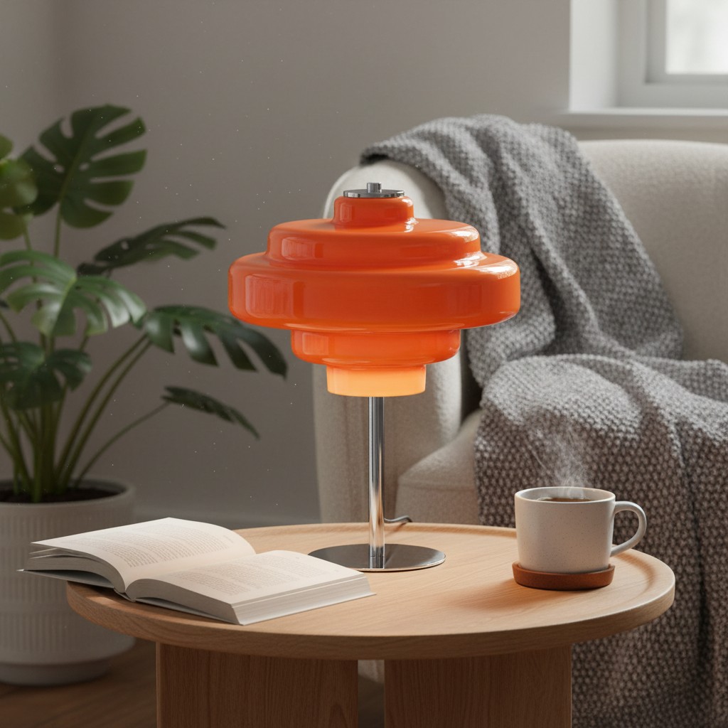 Koloro tafellamp in oranje op een bijzettafel