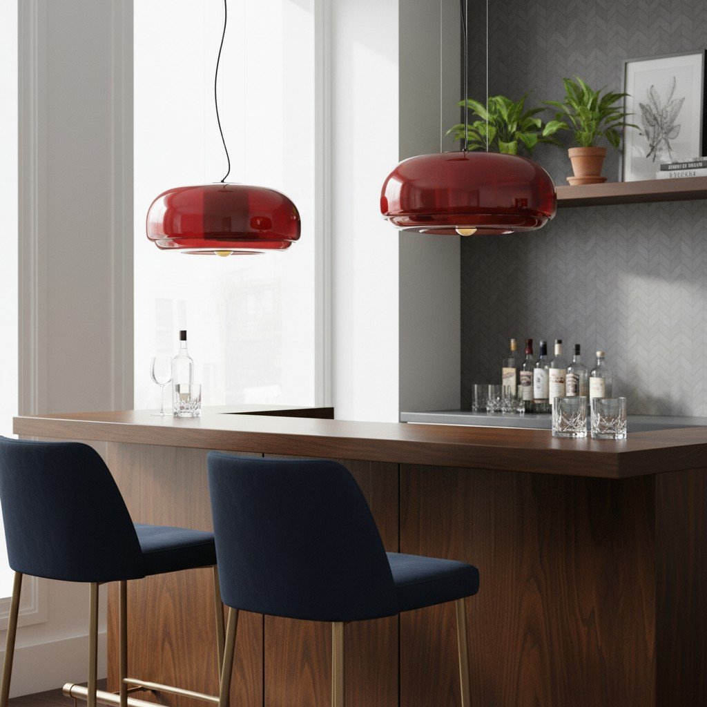 Rode Clinco hanglampen boven een bar
