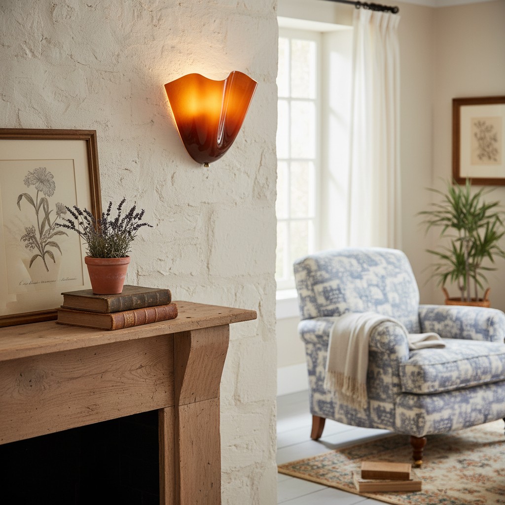 Amberkleurige Bellina wandlamp in een woonkamer
