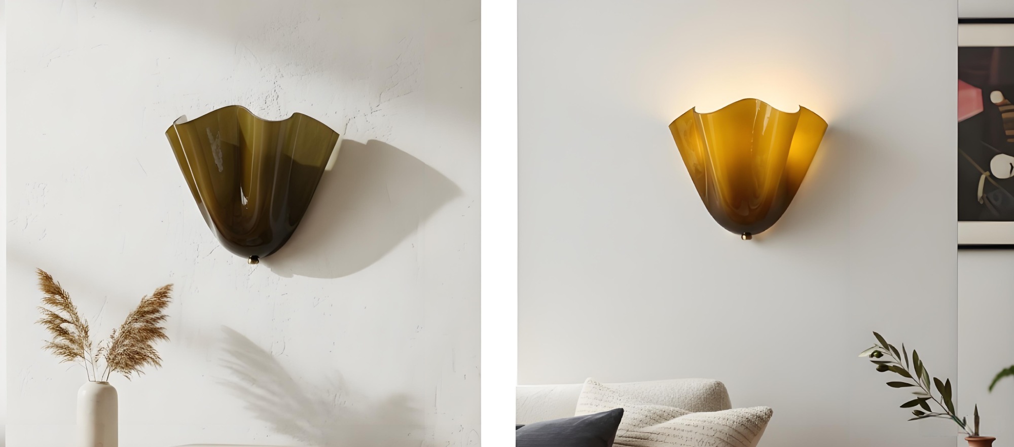 Vergelijking van Bellina wandlamp aan en uit