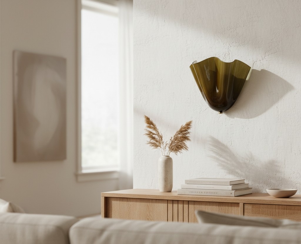 Bellina wandlamp boven een houten dressoir