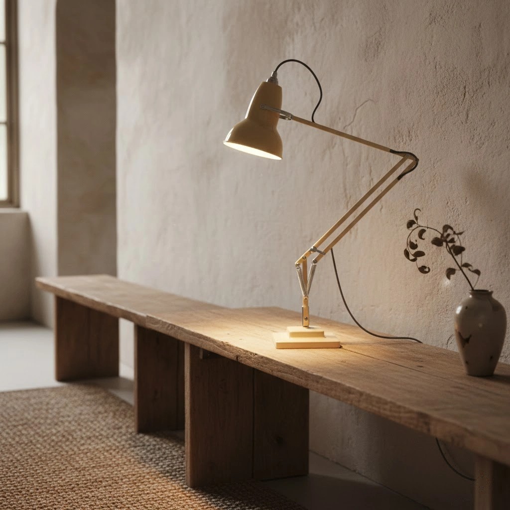 Rode Modryx bureaulamp op een tafel