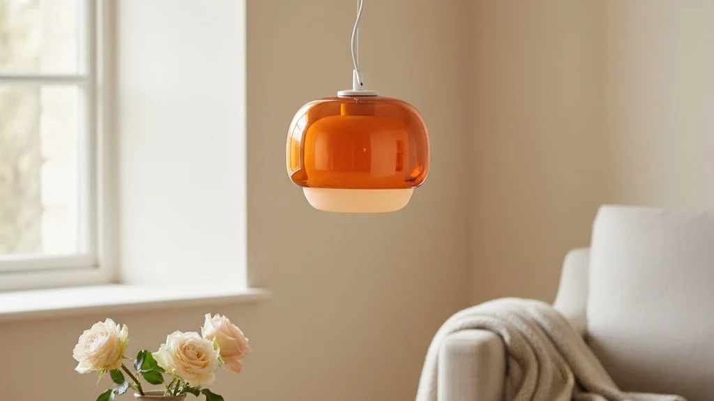 Oranje Clinco hanglamp in een woonkamer