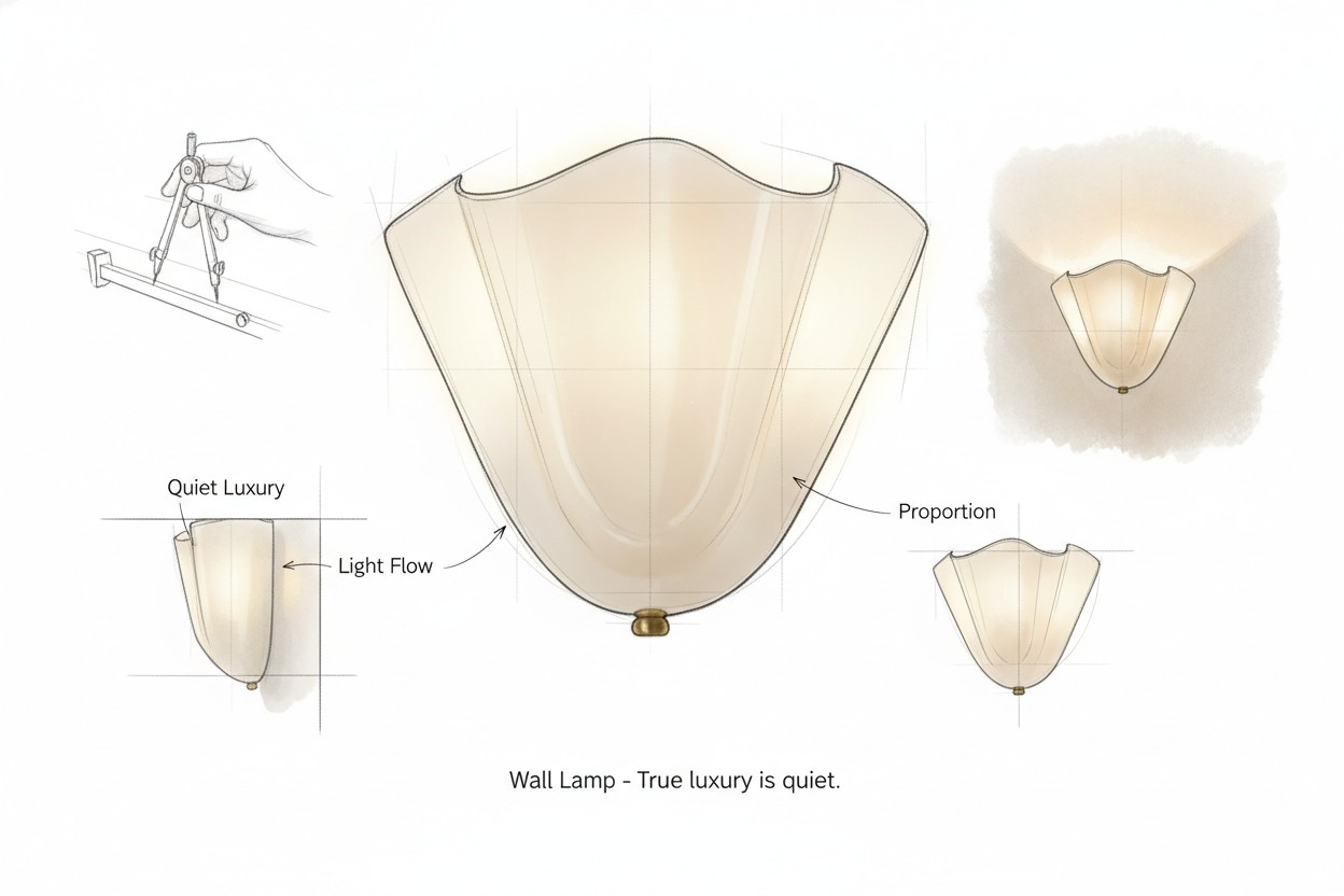 Ontwerpschets en lichtstroom van de Bellina wandlamp