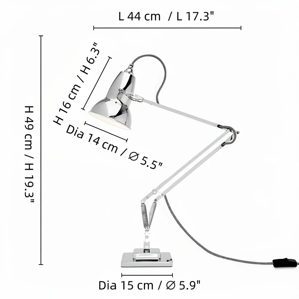 Afmetingen van de Modryx bureaulamp