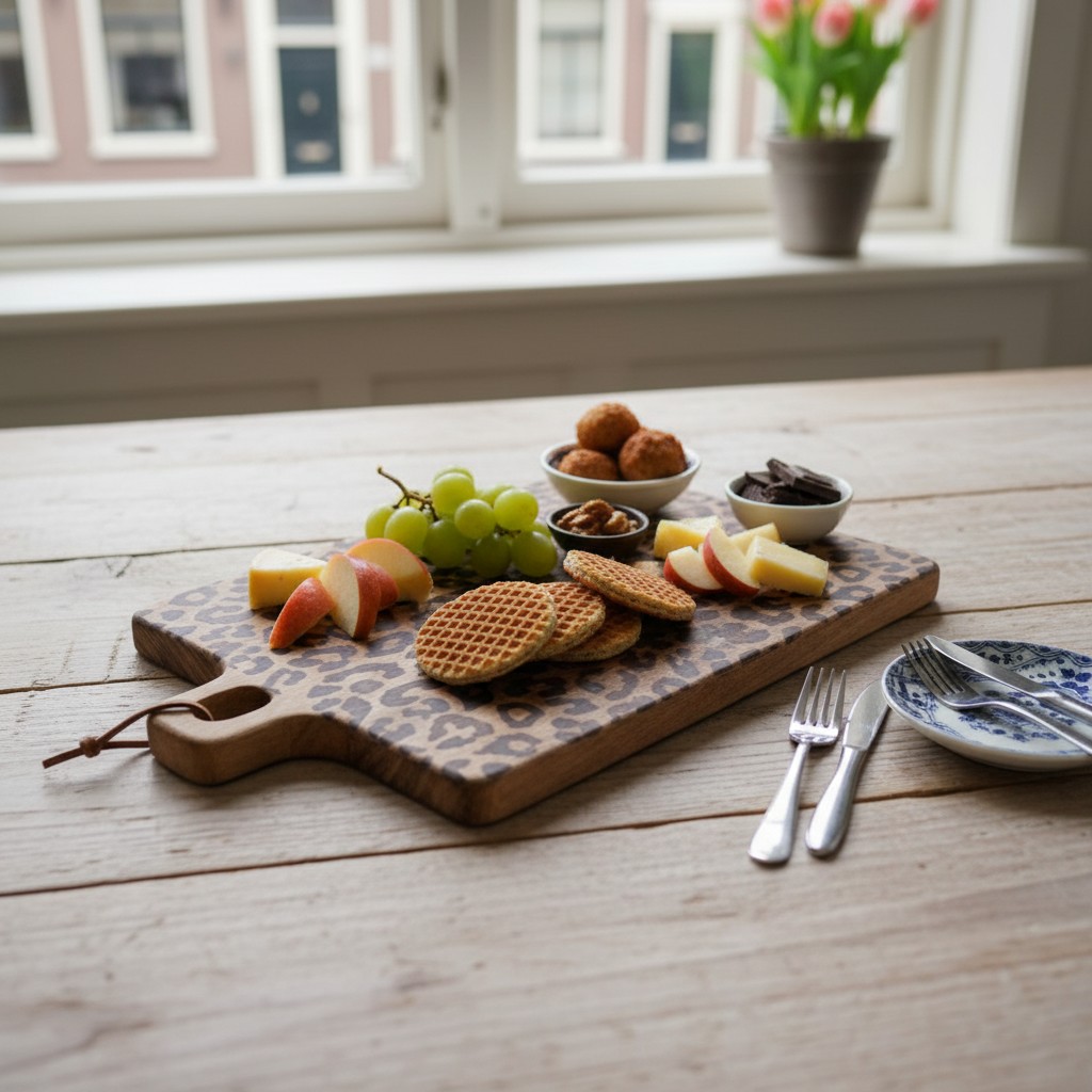 Houten luipaardprint plank op tafel