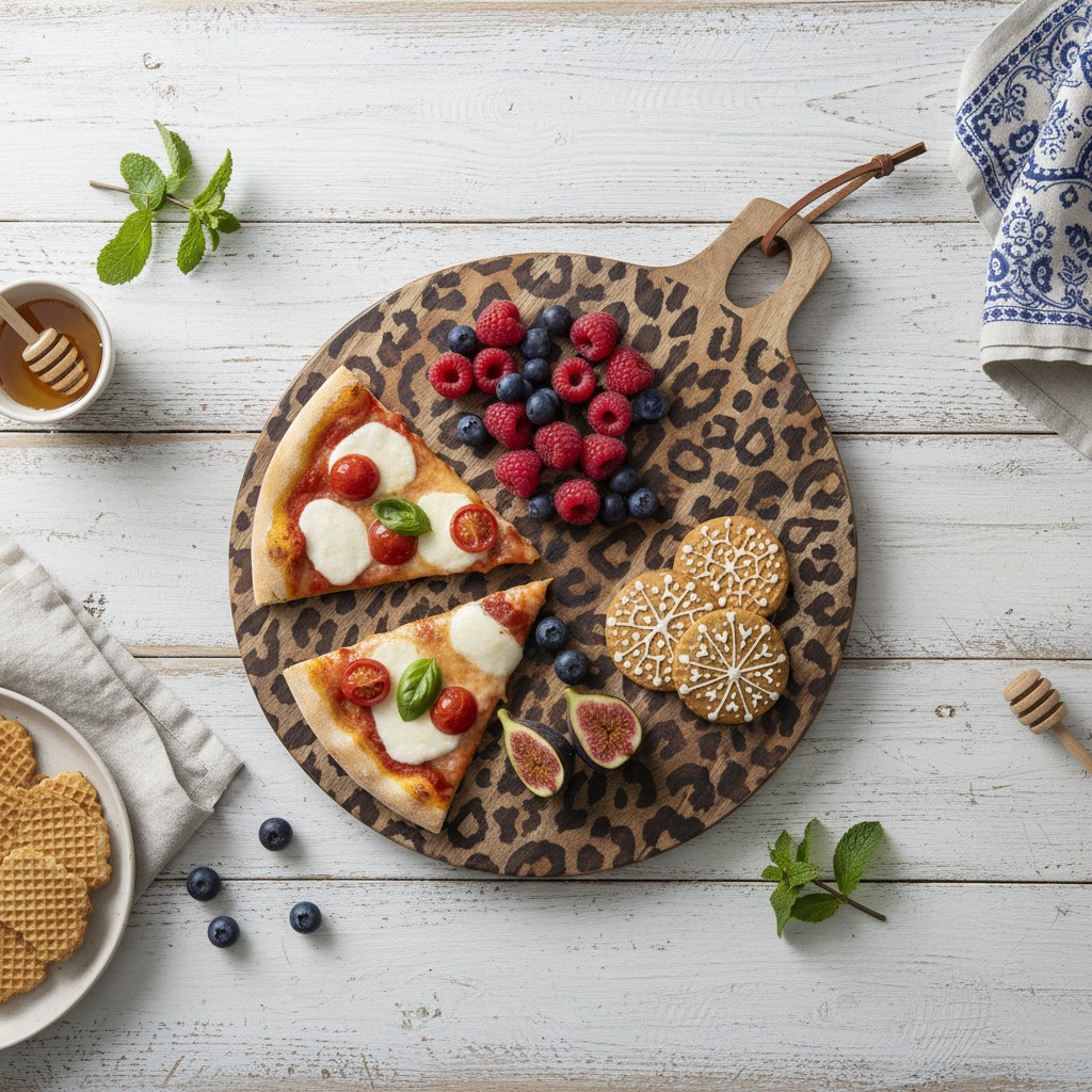 Ronde serveerplank met fruit en snacks