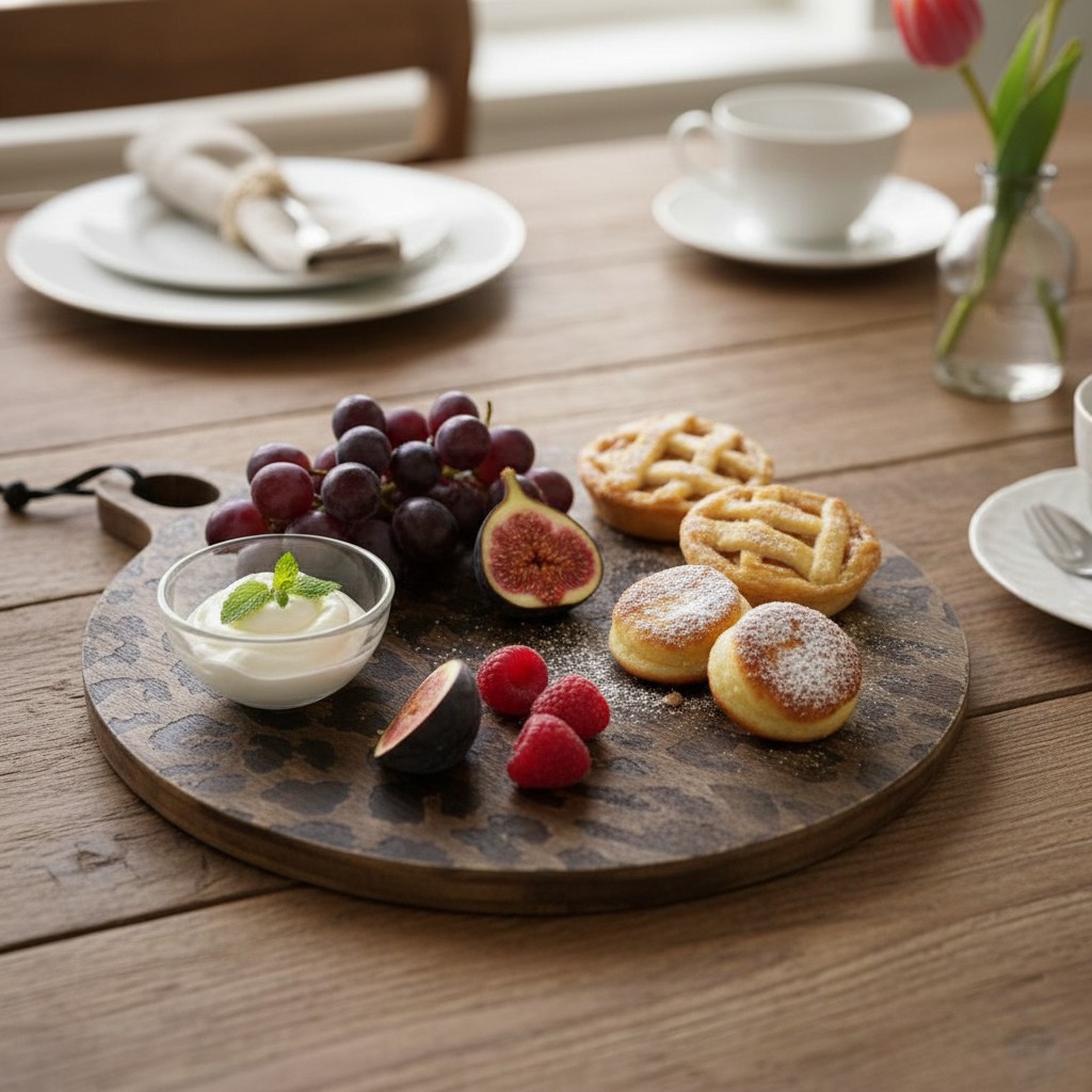 Ronde plank met zoete hapjes