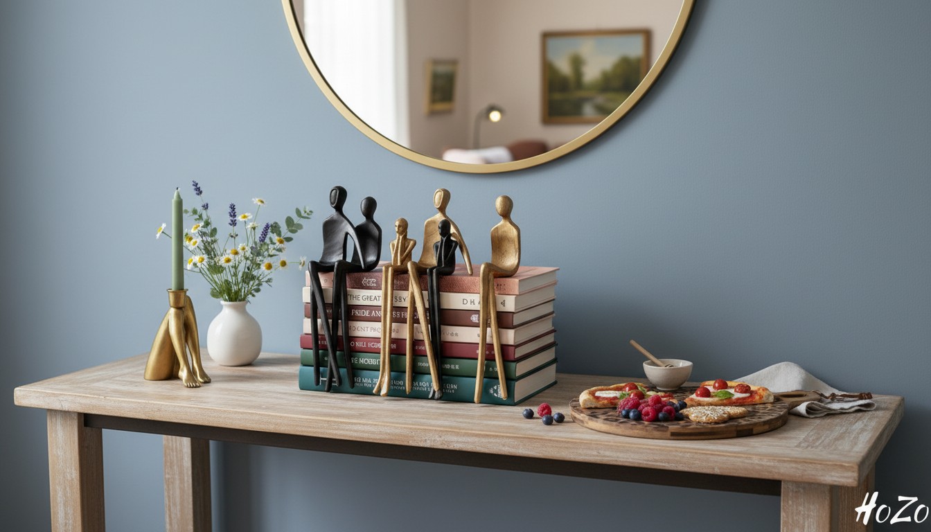 Collectie stijlvolle woonaccenten op een houten tafel