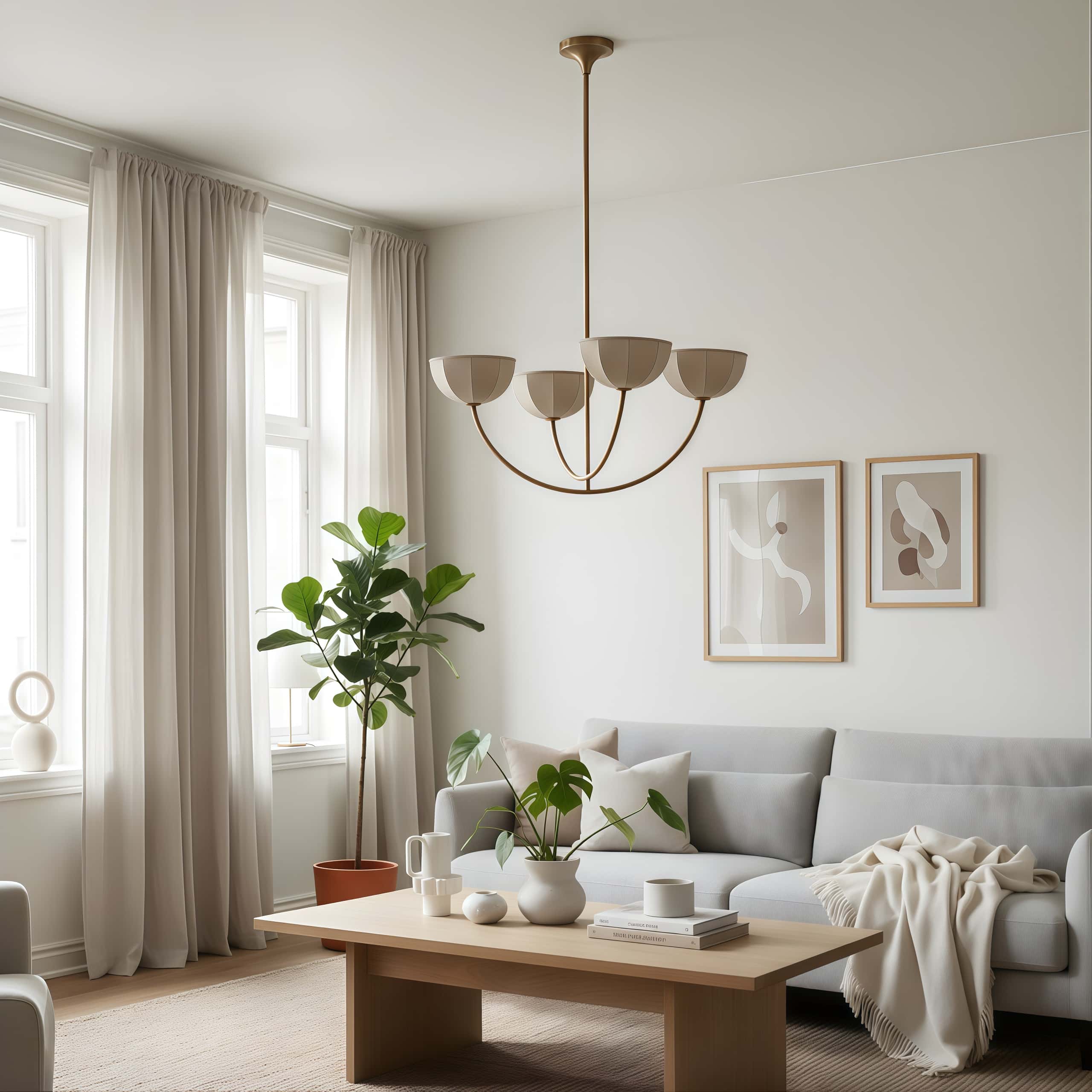 Loomis kroonluchter boven eine Bank in der Woonkamer