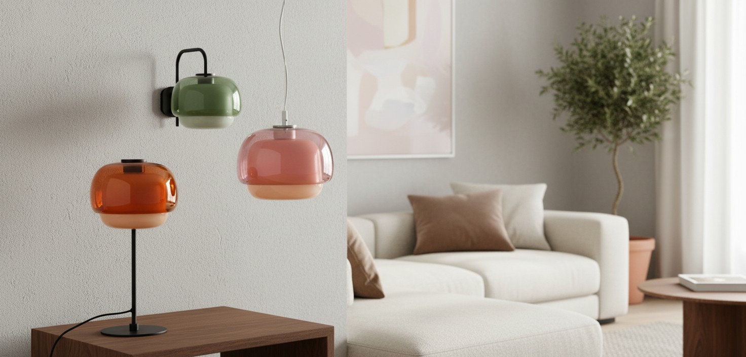 Kleurrijke serie met Clinco lampen in een woonkamer