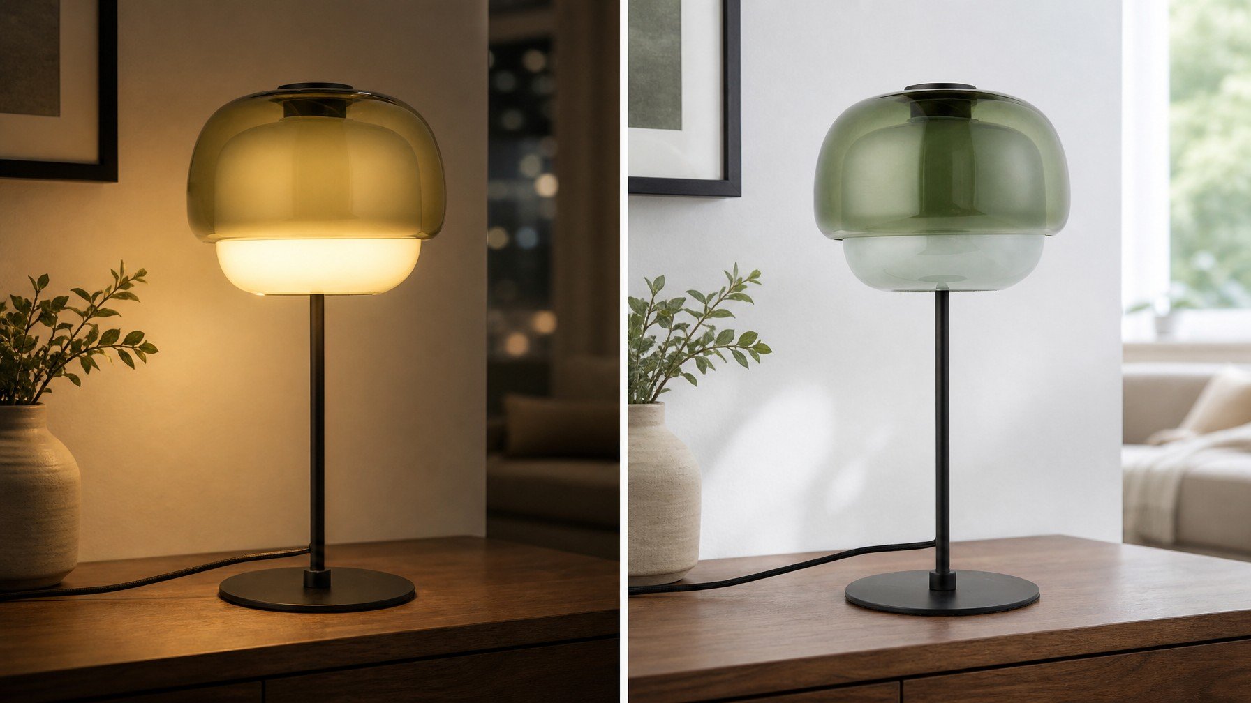 Vergelijking van Clinco lamp met licht aan en uit