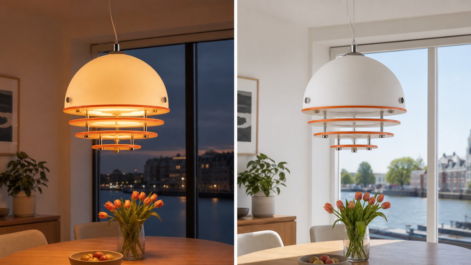 Aan en uit visueel effect van de Bauhaus hanglamp