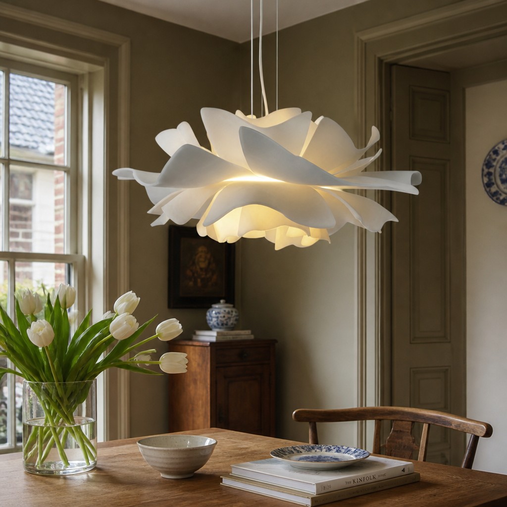 Witte Blossenari hanglamp boven een tafel
