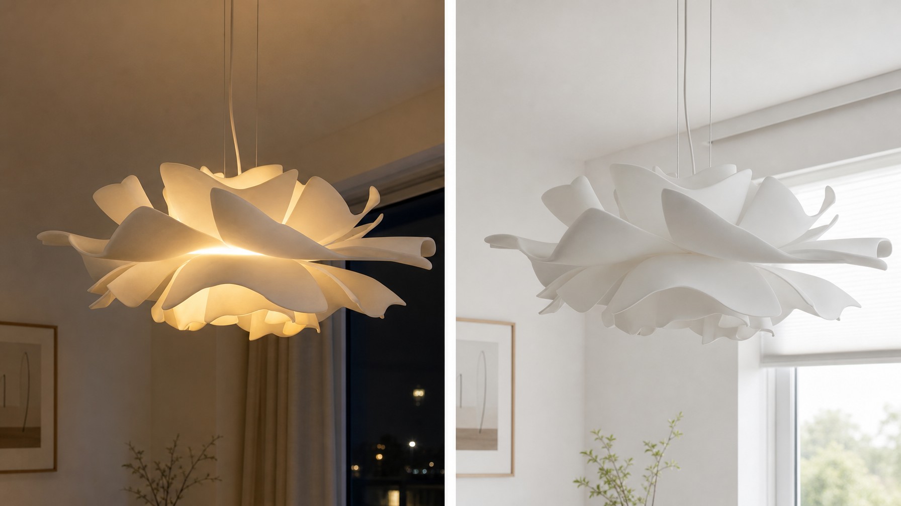 Vergelijking van ingeschakelde en uitgeschakelde Blossenari lamp