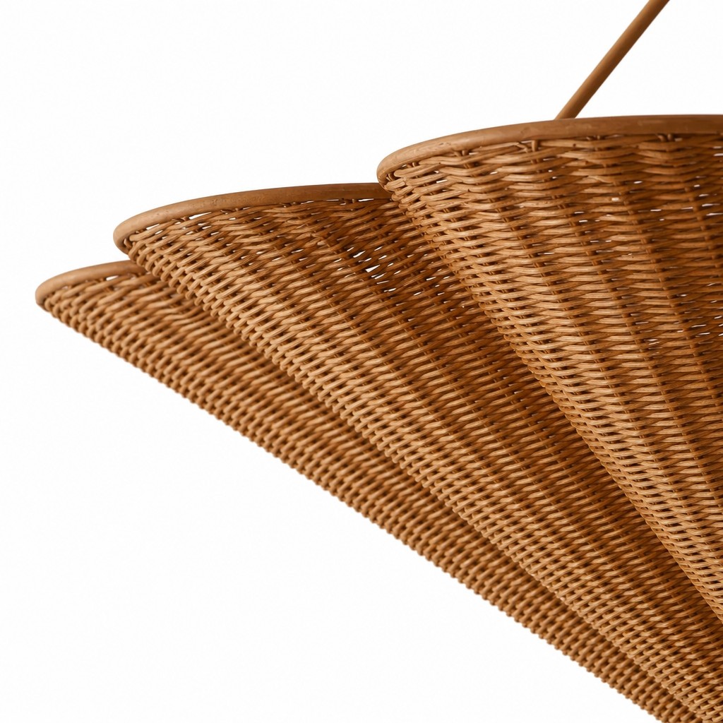 Detail van het handgeweven rotan van de Kavira kroonluchter