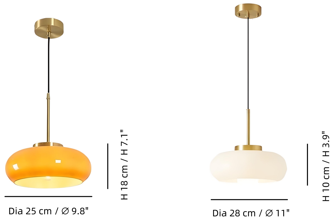 Afmetingen van de oranje en witte Vintage Bauhaus hanglamp