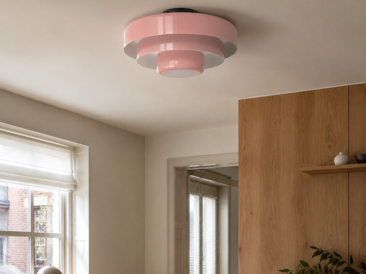 Roze Veleora plafondlamp in een warm interieur