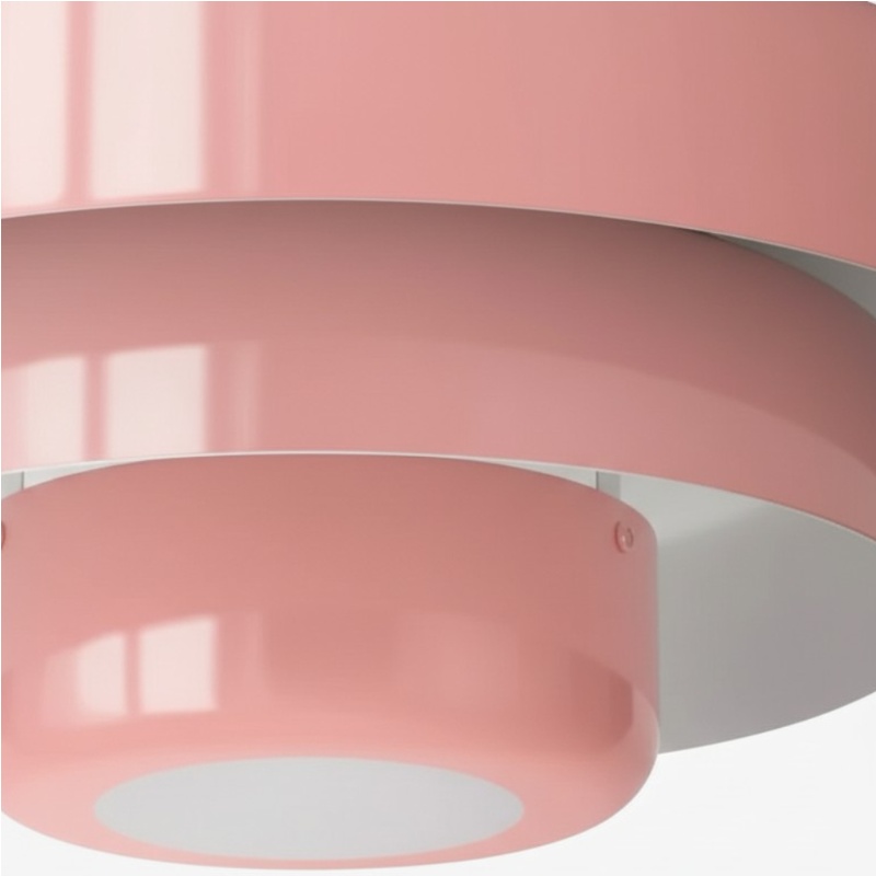 Onderzijde en afwerking van de roze plafondlamp