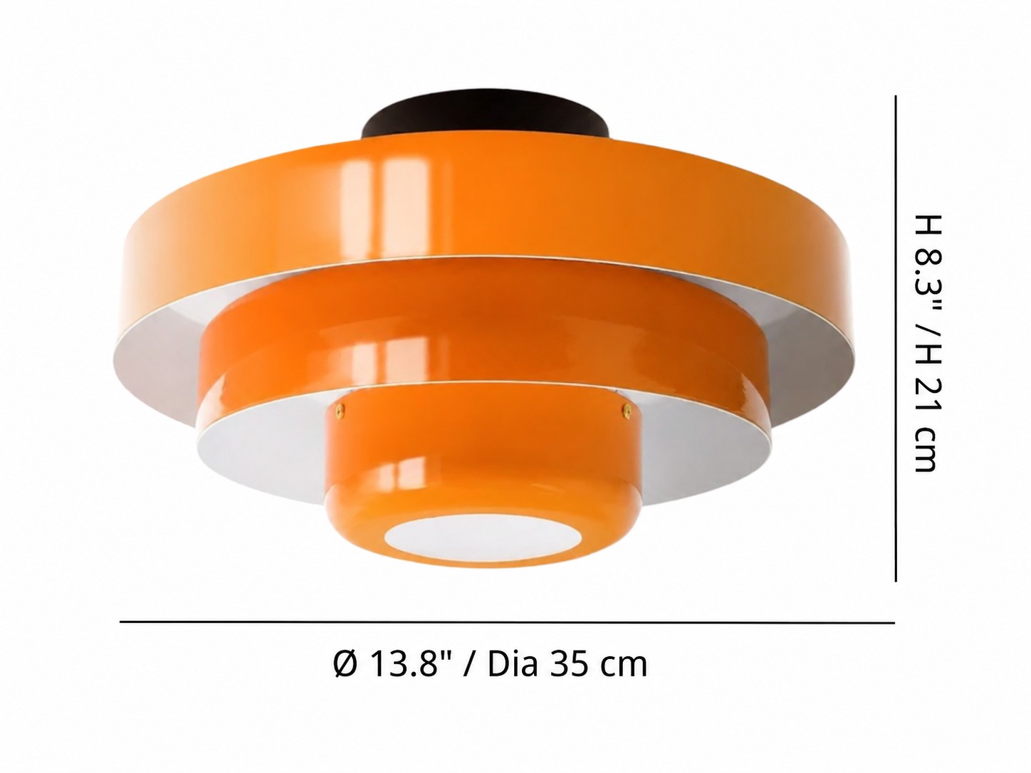 Afmetingen van de Veleora plafondlamp: diameter 35 cm en hoogte 21 cm
