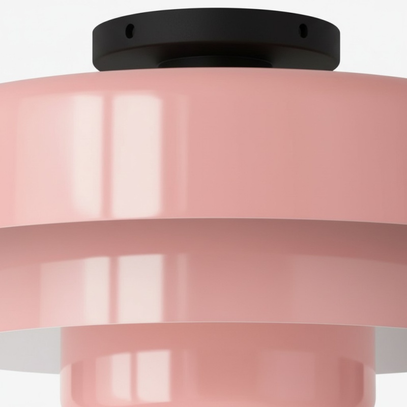 Close-up van de roze Veleora plafondlamp en zwarte plafondkap