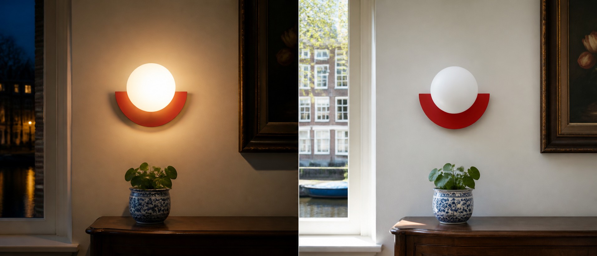 Vergelijking van de lamp met licht aan en uit