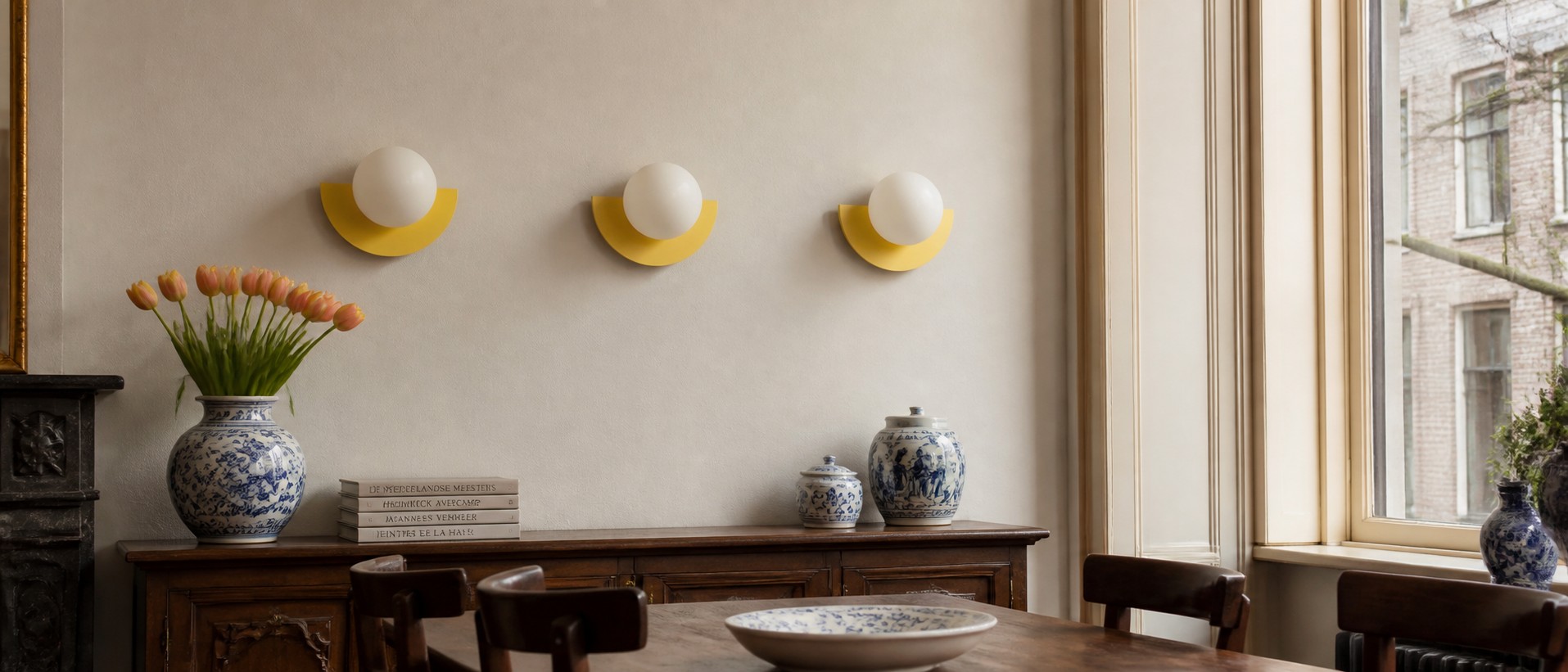 Lichtgevende Macaron wandlamp in een interieur