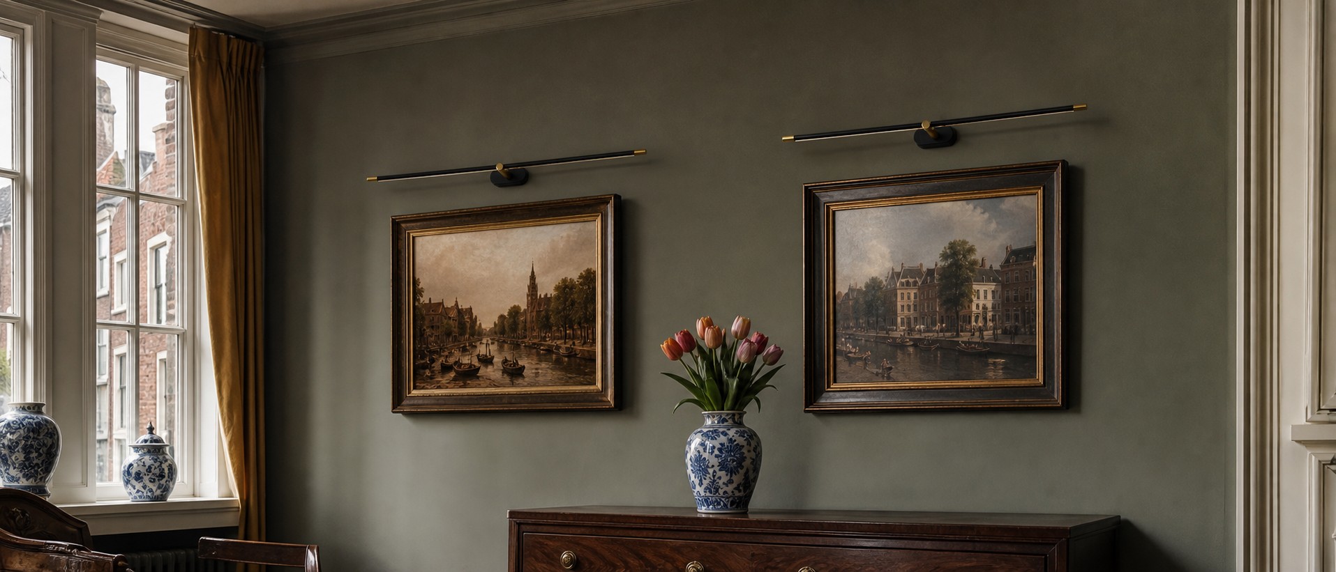 Kady lineaire wandlamp in een lichte woonruimte