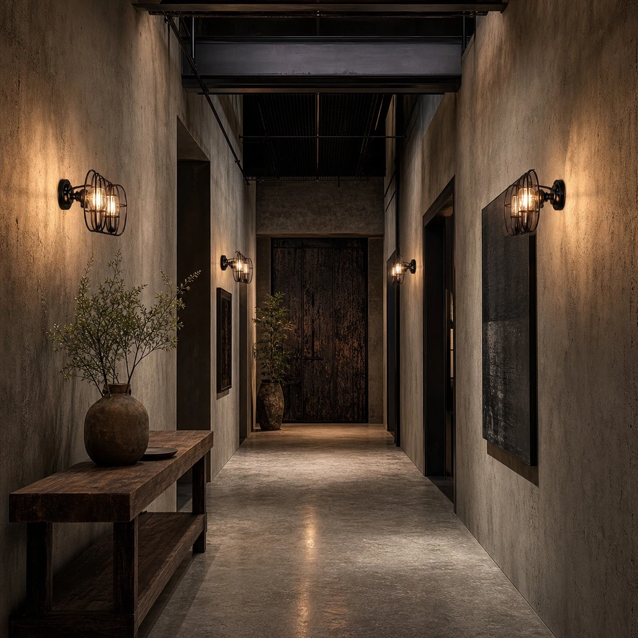 installed hallway wall sconce lighting scene showing scale and wall placement