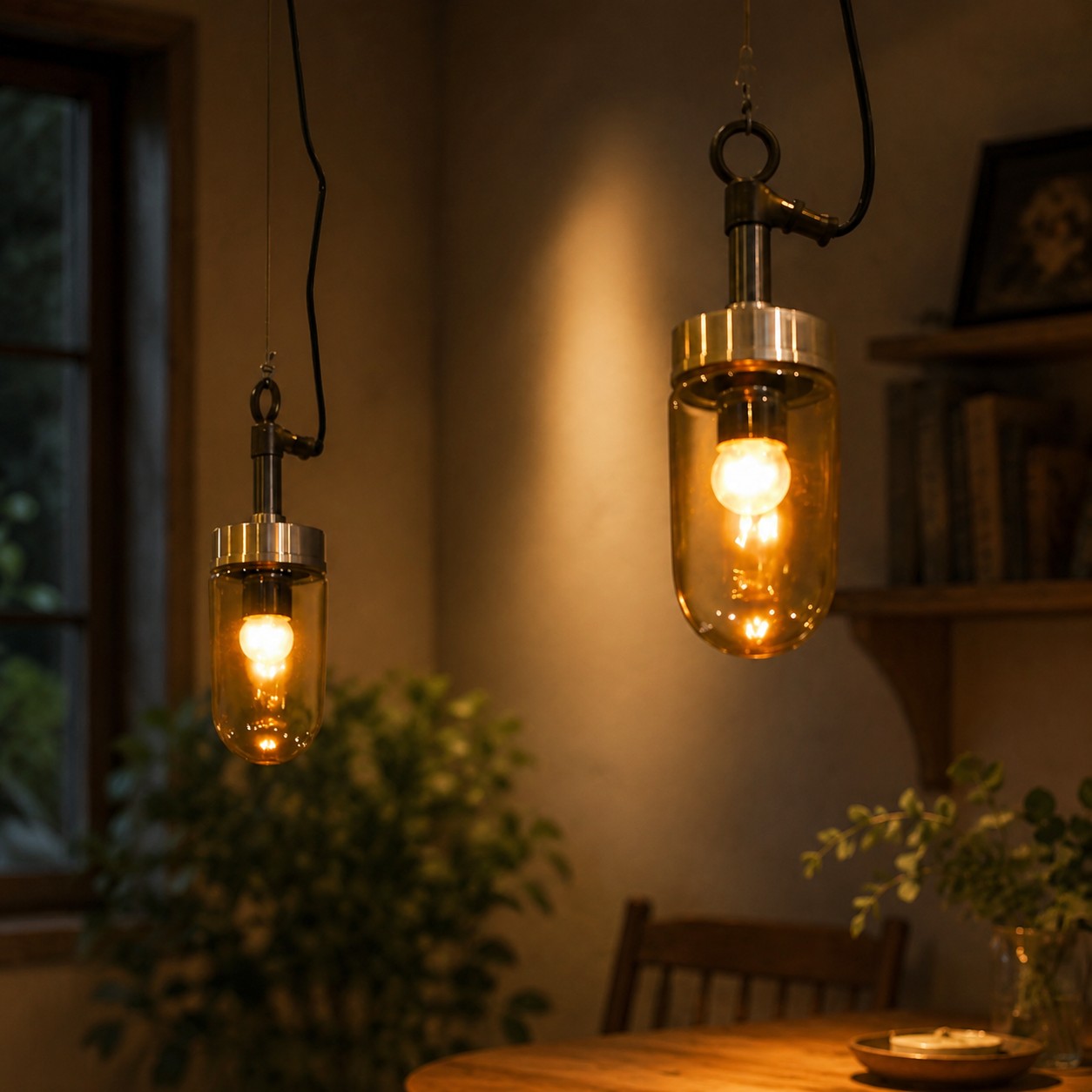 Vintage industrial clear glass pendant light interior and detail image
