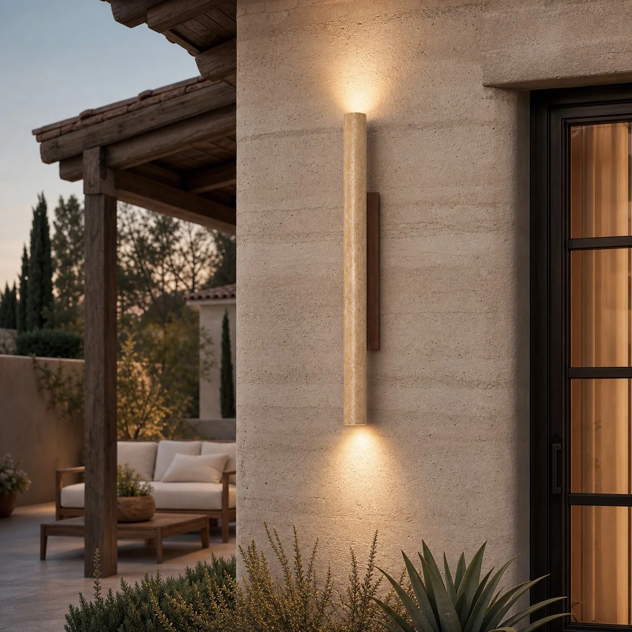 stone linear wall sconce scene