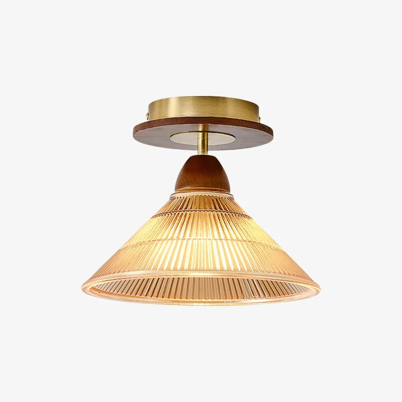 Vintage amber pleated flush mount ceiling light product view