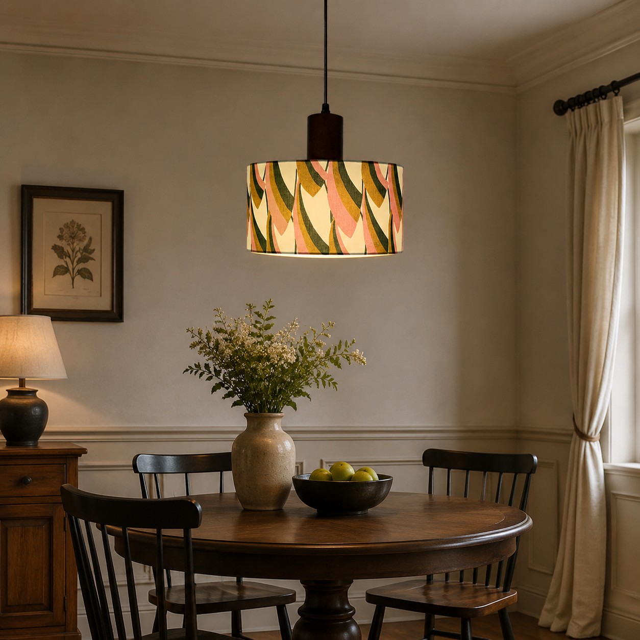 Fabric drum pendant light 04