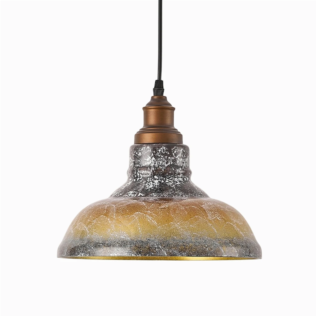 Smoky gray and gold glass pendant light with brushed bronze finish