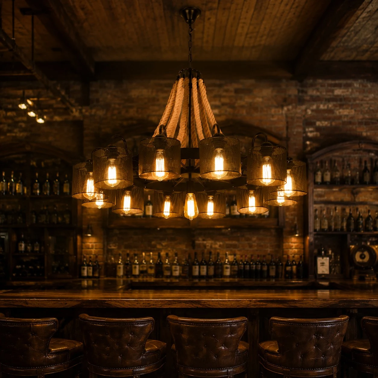 Rustic farmhouse rope chandelier