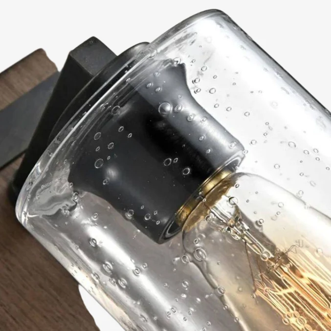 Close detail of top hardware and glass shade