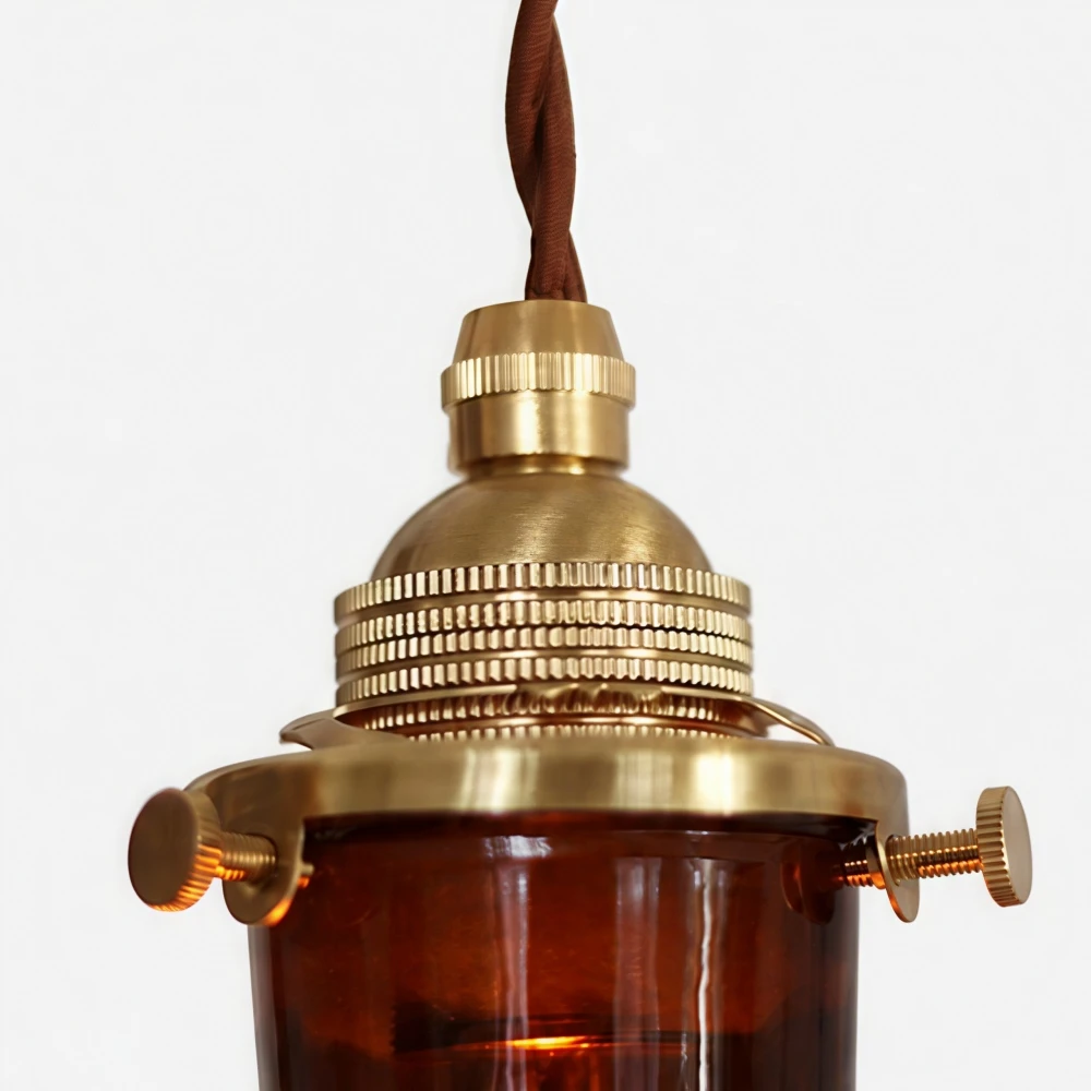 Amber brown glass pendant lamp detail