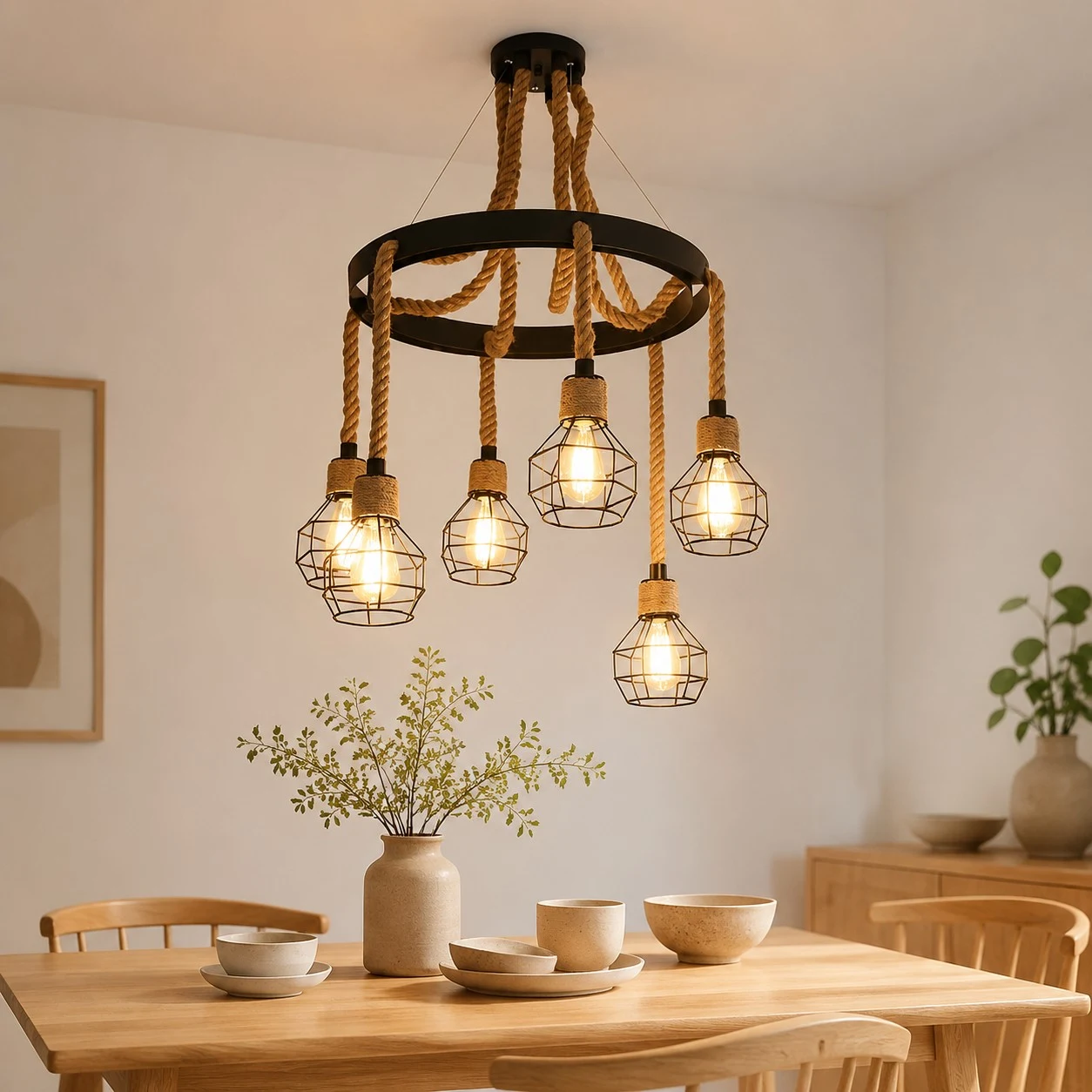 Rustic farmhouse rope chandelier