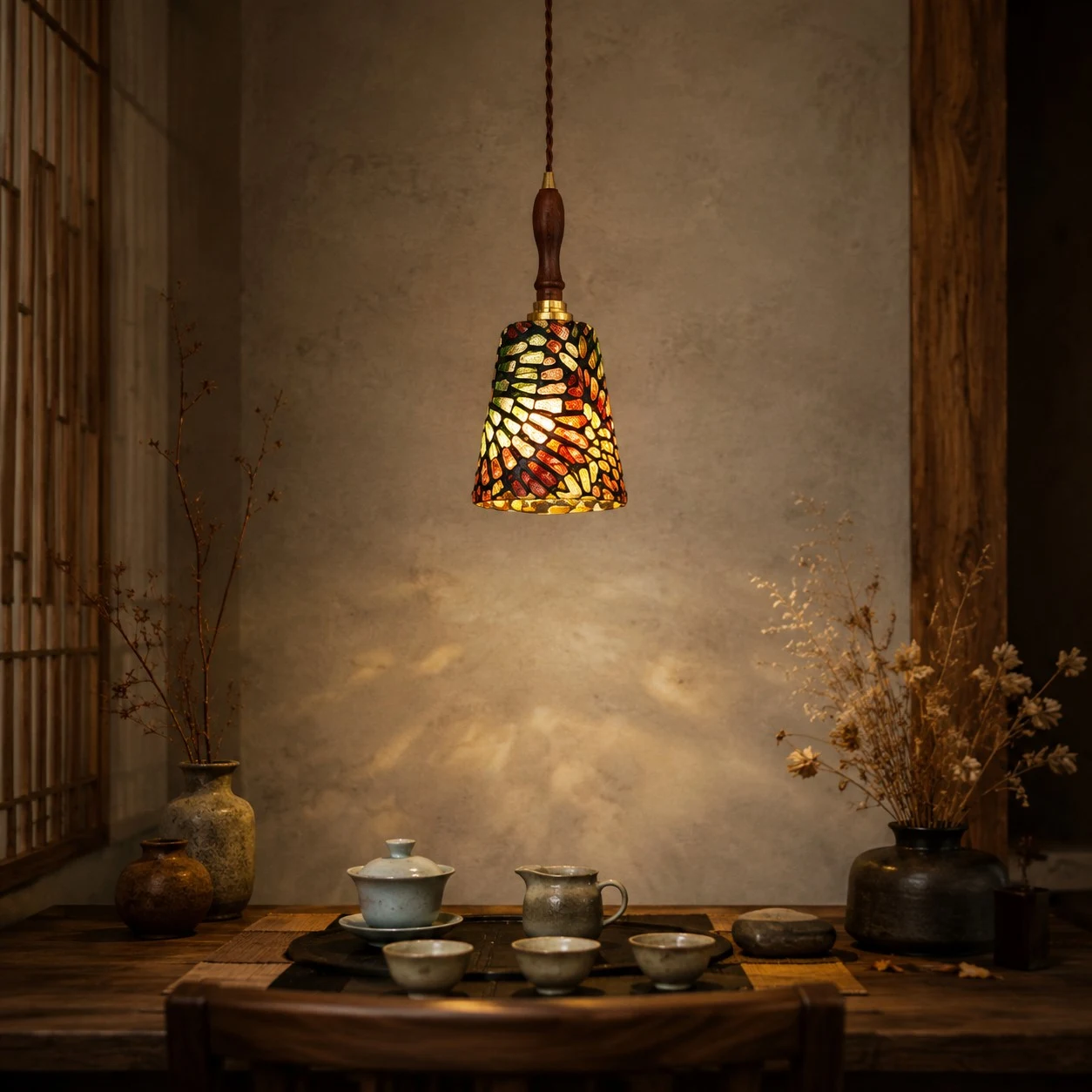 Warm dining or tea table accent lighting scene