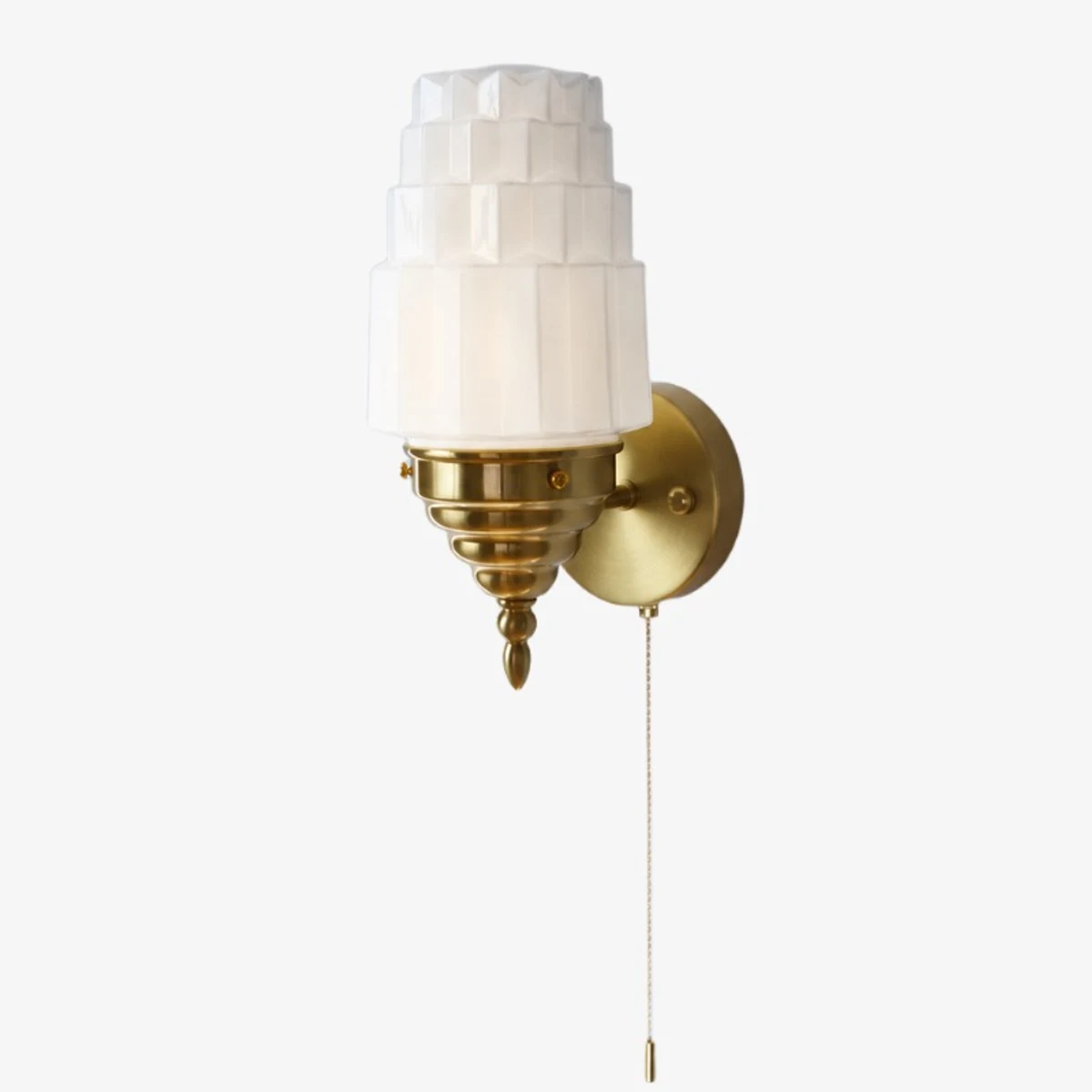 Antique brass pull-chain Art Deco wall sconce