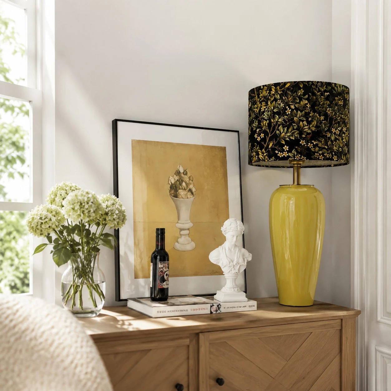 Ceramic table lamp with floral shade