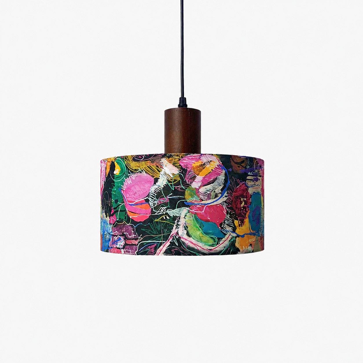 Painterly Floral medium fabric drum pendant