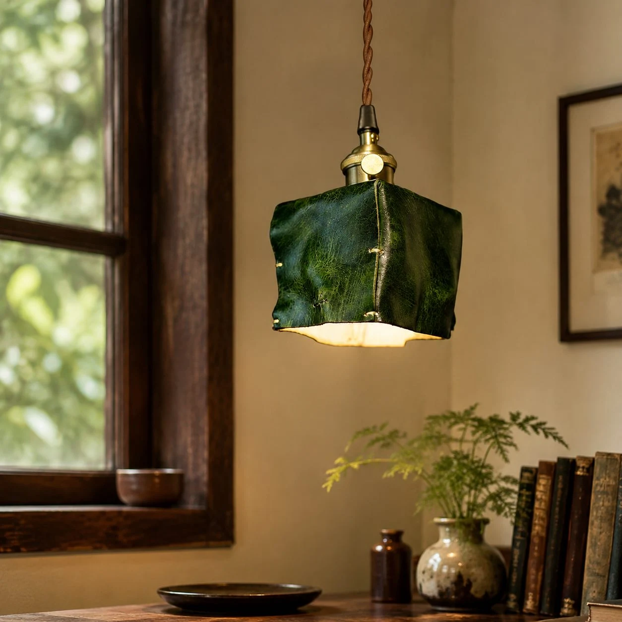 Ink green pendant in window room scene