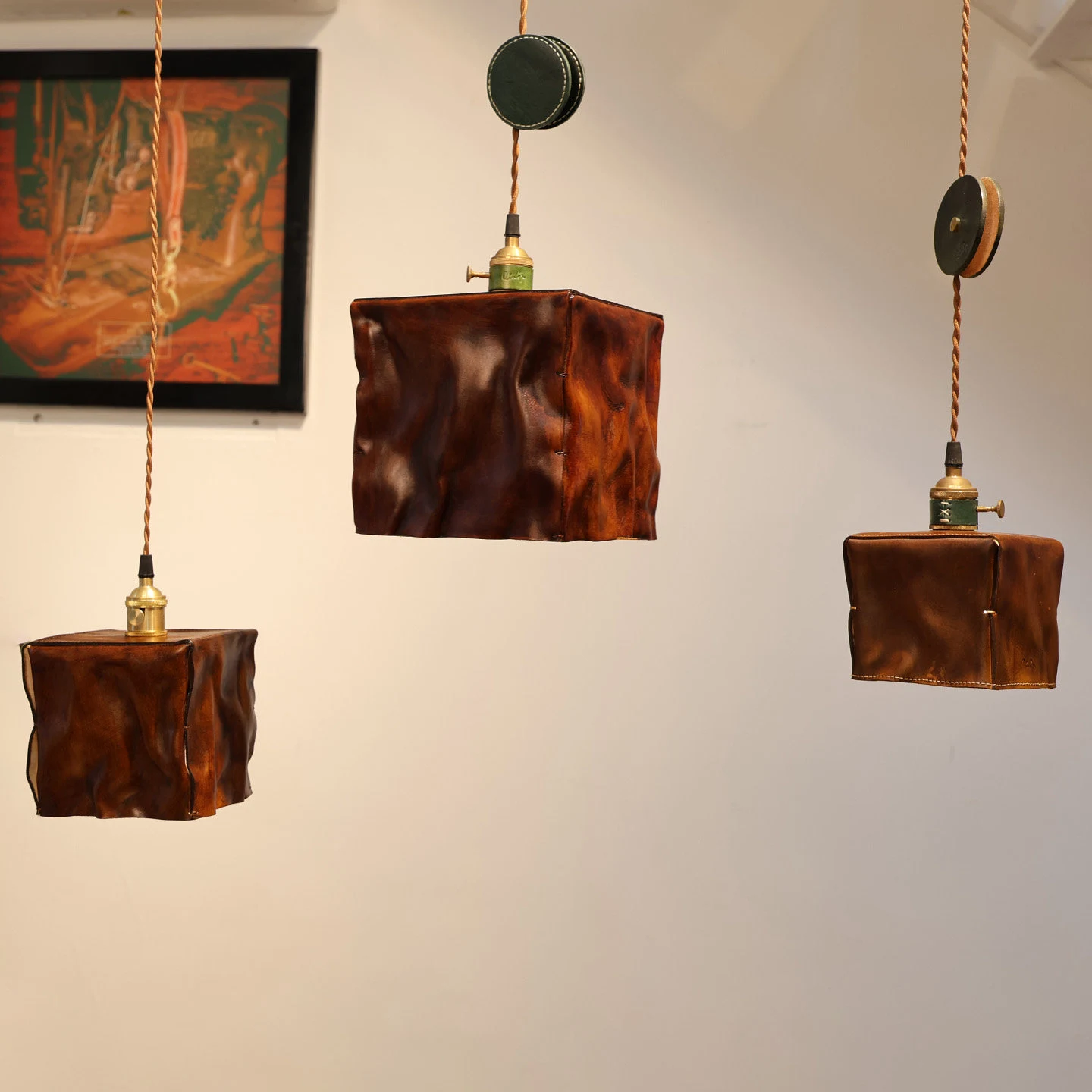 Clustered brown leather pendant main image
