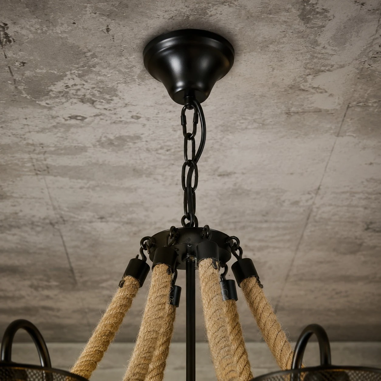 Rustic farmhouse rope chandelier