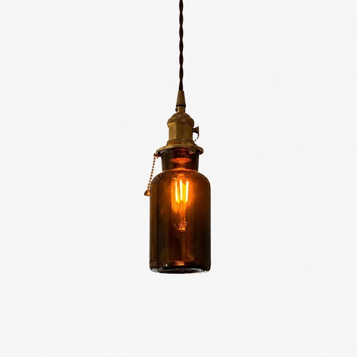 Amber brown glass pendant lamp detail