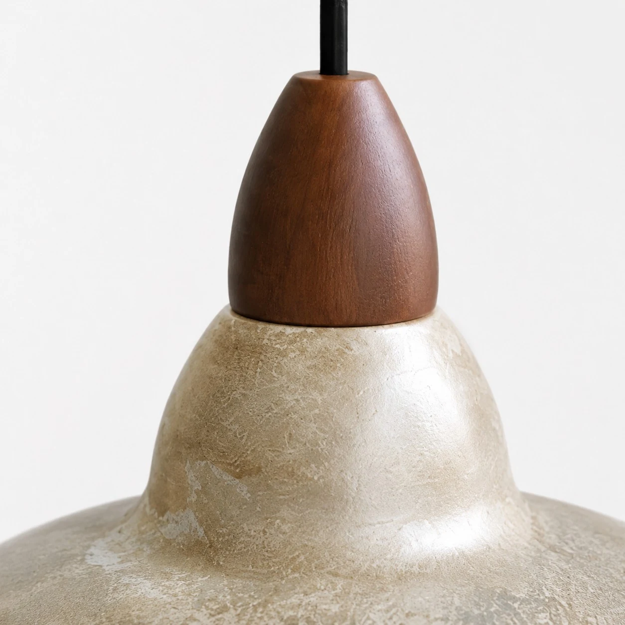 wood cap and distressed metal shade detail