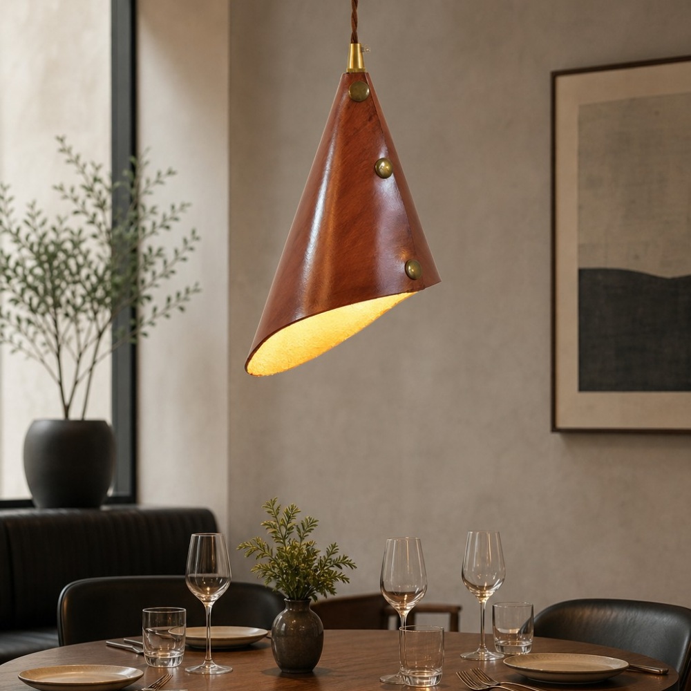leather pendant lamp detail