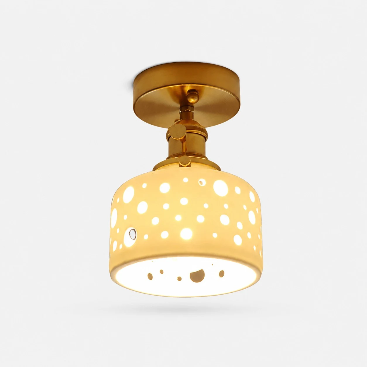 Flush mount dot ceramic ceiling light with brass canopy
